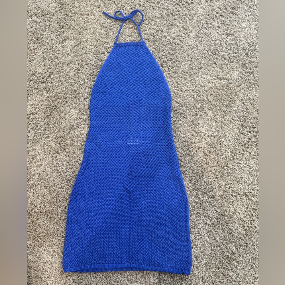 Aritzia’s wilfred blue crochet halter dress